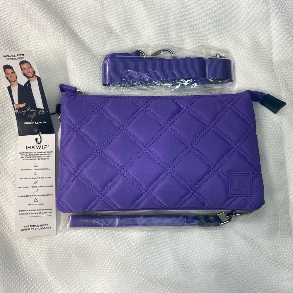 IHKWIP Triple Entry Wristlet Crossbody QVC bright purple periwinkle NWT